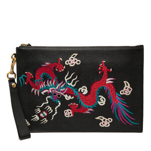 Pre-Loved Gucci Leather Dragon Embroidered Zip Pouch